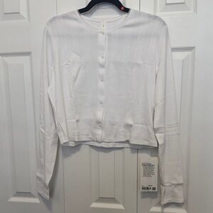 lululemon athletica White Cotton Pointelle Cropped Button Shirt